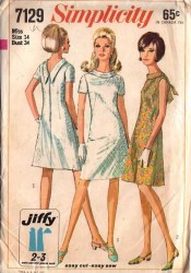7129 Simplicity  EZ JIFFY 1967 SLEEVES OR NOT COLLAR DRESS PATTERN 12 32B OR 14 34B CHOICE